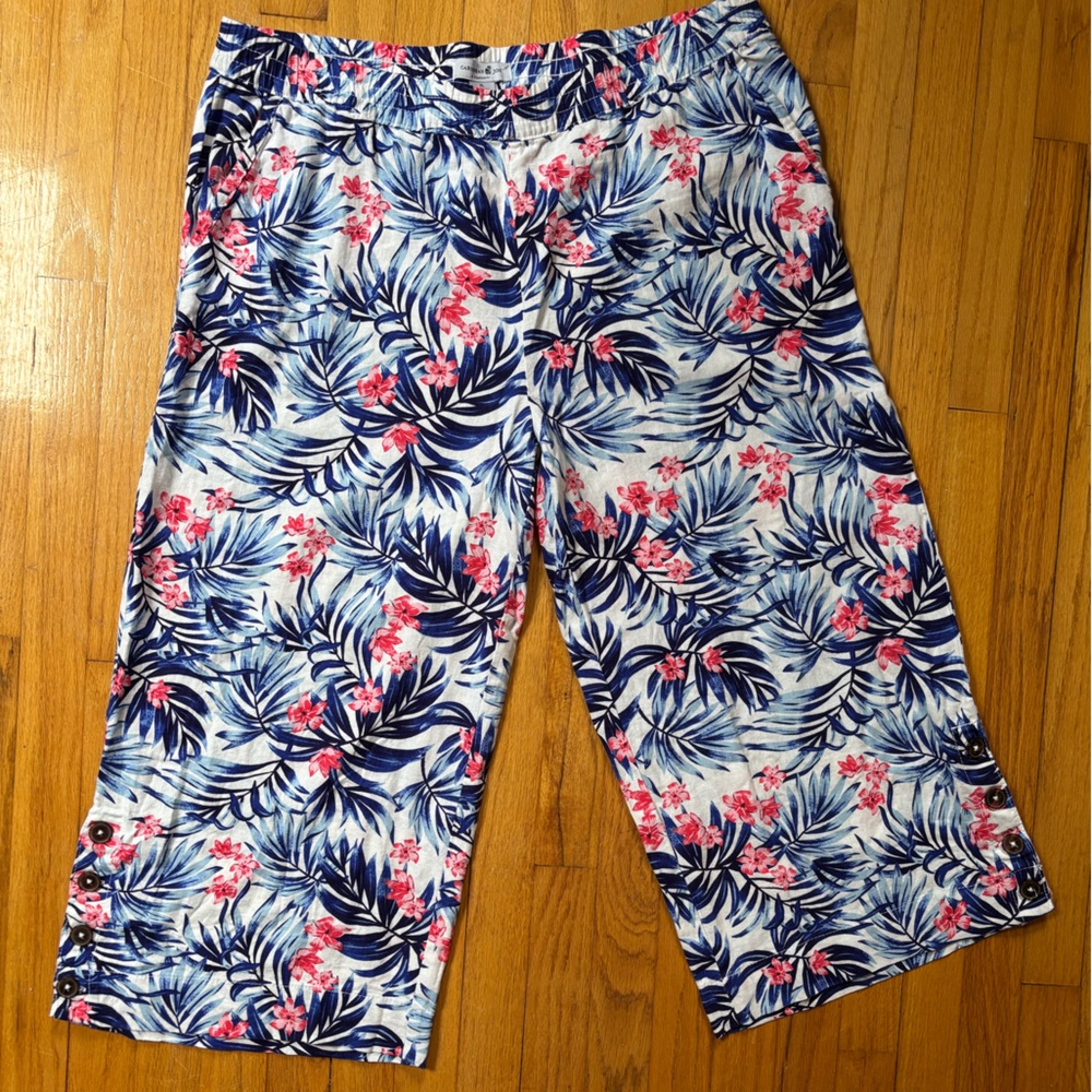 Caribbean Joe & Company Women’s XL Linen Blend Hawaiian Print Pants
